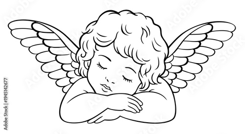 Classic sleeping cherub angel — renaissance inspired baby cupid for Valentine romance, soft wings and peaceful love