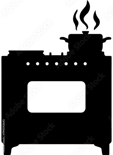 Kitchen Stove with Cooking Pot Silhouette