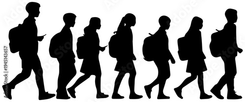 Group of Students Walking with Backpacks Silhouette
