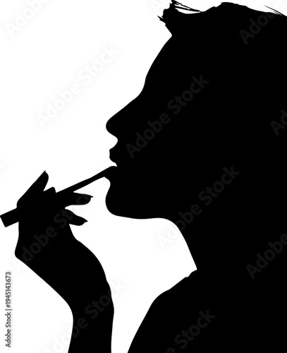 Woman Applying Lipstick Makeup Silhouette
