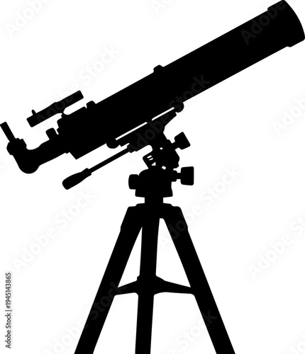 Black Silhouette of an Astronomy Telescope on a Tripod for Stargazing and Space Observation Vector Illustration