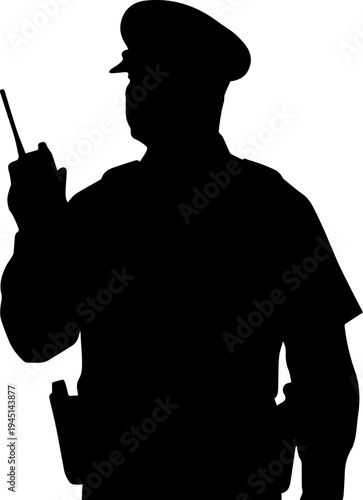 Police Officer Holding Radio Silhouette