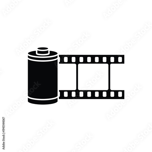 A vintage film camera with a film strip extending from its side. isolated on white background, Vector, illustration