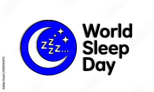 World Sleep Day celebration banner featuring a crescent moon with ZZZ symbols on blue circle, promoting global awareness of healthy sleep, rest, and sleep disorder prevention worldwide.