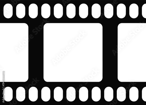 A sequence of film frames with a blank center on a black background isolated on white background, Vector, illustration