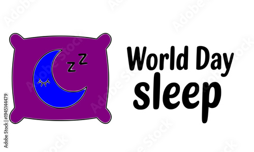 World Sleep Day banner featuring a cozy purple pillow with sleeping crescent moon and ZZ symbols, promoting global awareness of healthy sleep habits, rest, and overall wellness worldwide.