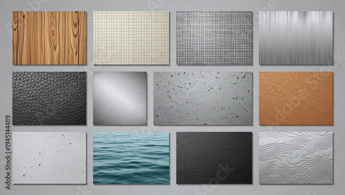 Collage of various textured surfaces and materials in a grid pattern.