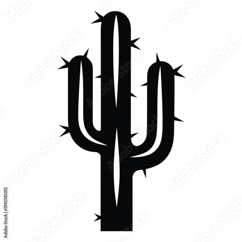 A tall cactus plant with multiple arms and sharp spines growing in a desert environment isolated on white background, Vector, illustration