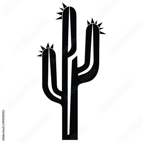 A tall cactus with multiple arms reaching upwards into the sky isolated on white background, Vector, illustration