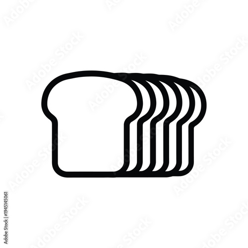 A stack of five slices of white bread with a simple and clean design isolated on white background, Vector, illustration