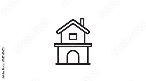 Simple house icon with chimney and arched doorway clean line art for real estate concepts