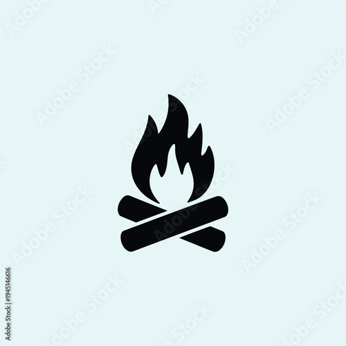 A black and white illustration of a campfire with three logs and flames isolated on white background, Vector, illustration