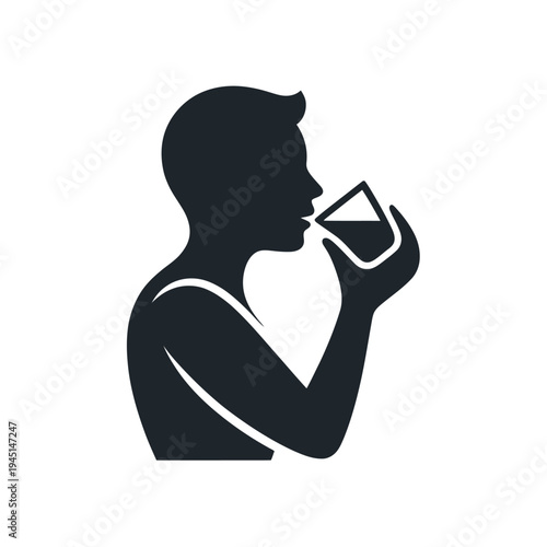 A person is drinking a cup of coffee while wearing a striped shirt isolated on white background, Vector, illustration