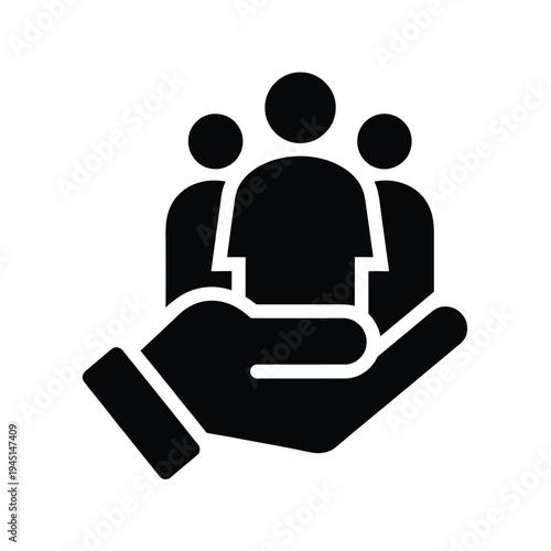 A hand holding a group of people with a protective and caring gesture. isolated on white background, Vector, illustration