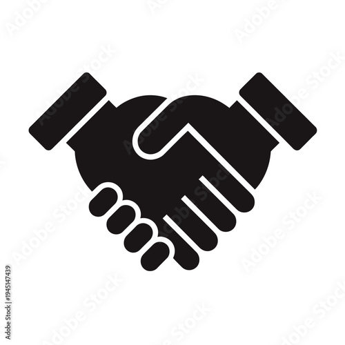 Two hands shaking in a firm handshake symbolizing agreement and partnership isolated on white background, Vector, illustration