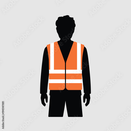 A person wearing a high visibility safety vest with reflective stripes and orange color isolated on white background, Vector, illustration