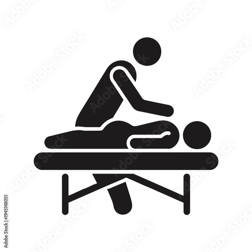 A person performing a massage on another person lying on a massage table isolated on white background, Vector, illustration