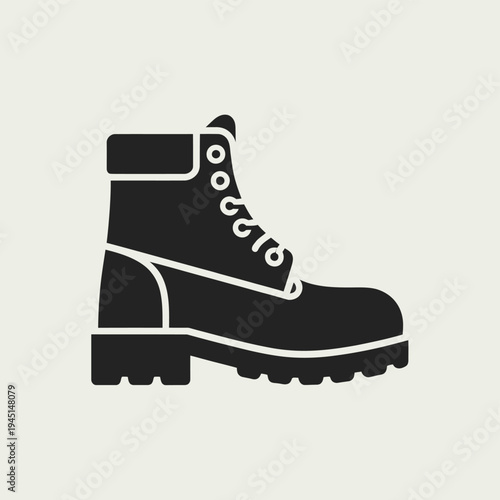 A black and white illustration of a sturdy hiking boot with laces and a thick sole isolated on white background, Vector, illustration