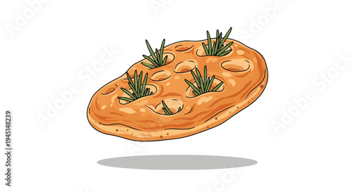 Hand Drawn Illustration of Fresh Rosemary Focaccia Bread