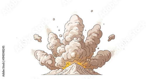 Cartoon Style Volcanic Eruption with Large Smoke Cloud