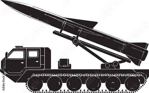 Black and white of a missile launcher on a tracked vehicle military desi