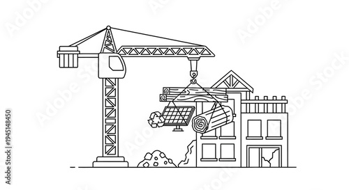 Construction Crane Lifting Heavy Load.