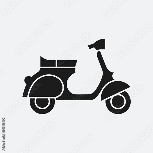 A black vintage scooter with a sidecar parked on a white background isolated on white background, Vector, illustration