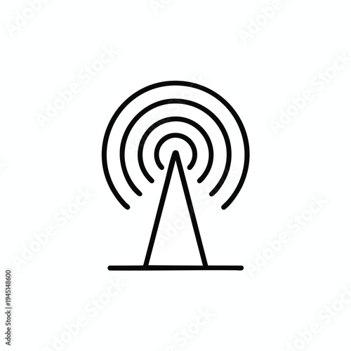 Minimalist icon of a transmission tower with concentric signal waves