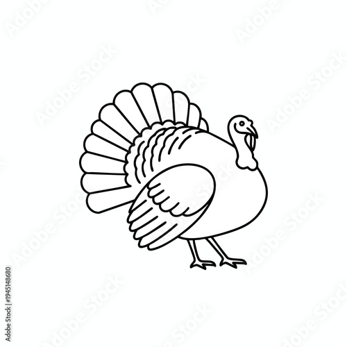 Stylized black line drawing of a turkey with its fan tail spread