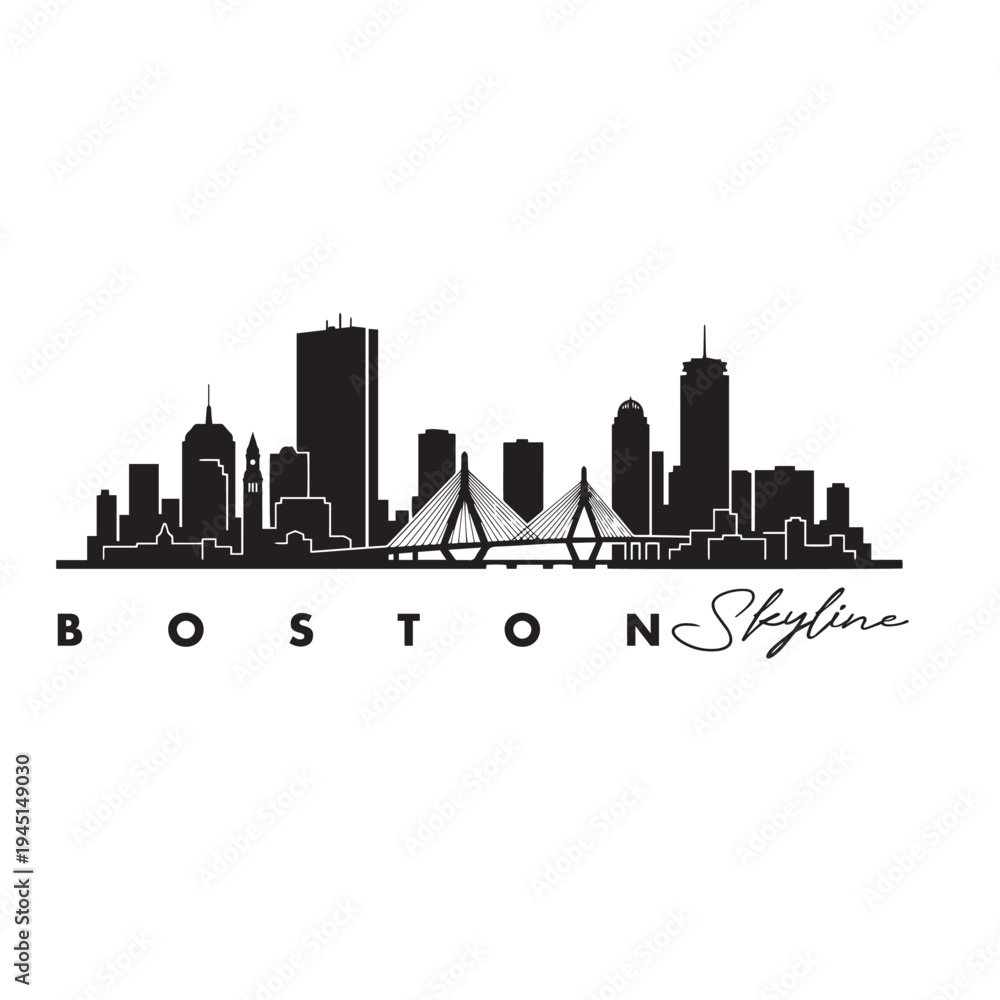 Fototapeta premium Boston Skyline Silhouette – Minimal City Vector Icon
