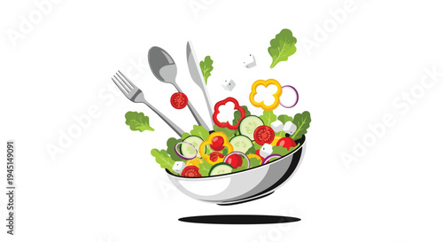 Fresh Vegetable Salad Bowl with Cutlery Illustration