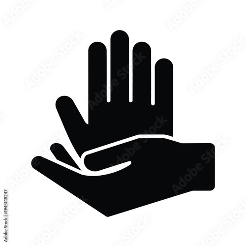 A black and white illustration of a hand wearing a glove with a cross symbol on the palm isolated on white background, Vector, illustration