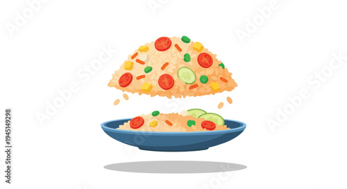 Vector Illustration of Fried Rice with Vegetables Served on a Plate