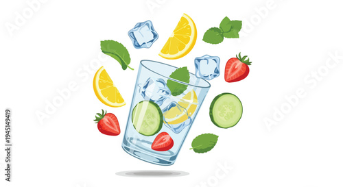 Refreshing Infused Water with Cucumber Strawberry Lemon and Mint