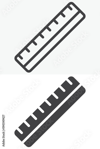Ruler measurement tool icon different style icon set. Line outline and solid icon version. Editable stroke vector sign symbol for measuring and design layout.