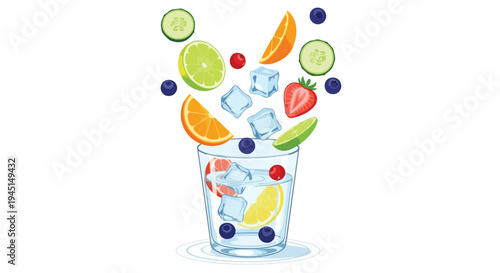 Refreshing Fruit Infused Water with Ice Cubes and Fresh Berries