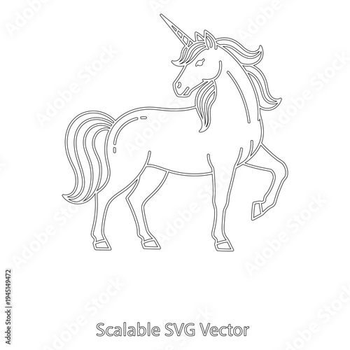 Black line unicorn standing on white background mythical horse creature mythical creature