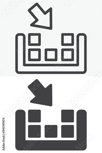 Layout utilities interface icon different style icon set. Line outline and solid icon version. Editable stroke vector sign symbol for layout tools and interface actions.