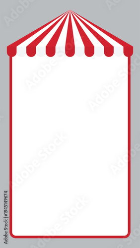 Red and white striped shop awning vertical frame background. Flat design illustration.
