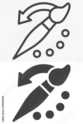 Brush rotate painting tool icon different style icon set. Line outline and solid icon version. Editable stroke vector sign symbol for rotating brush tool.