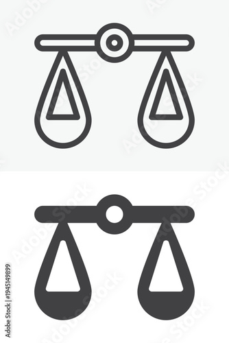 Balance scales justice icon different style icon set. Line outline and solid icon version. Editable stroke vector sign symbol for law, justice and equality.