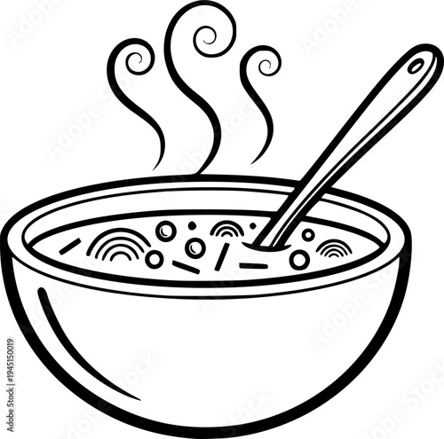 steaming hot bowl of soup with a spoon