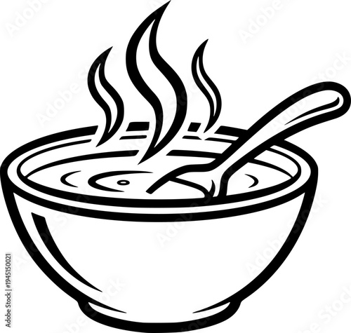 steaming hot bowl of soup with a spoon