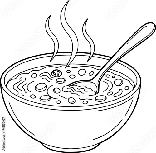 steaming hot bowl of soup with a spoon