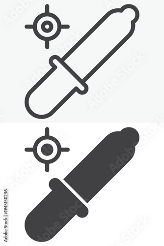 Eyedropper color picker icon different style icon set. Line outline and solid icon version. Editable stroke vector sign symbol for color selection tool.