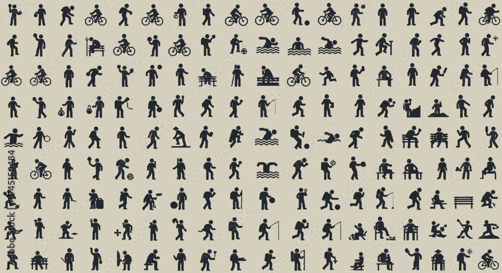 Fototapeta premium A collection of various human silhouettes in different poses and activities.