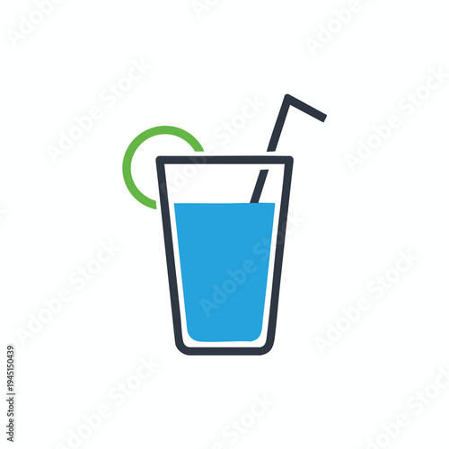 A minimalist icon of a tall glass with blue liquid, a dark straw, and a green lime slice