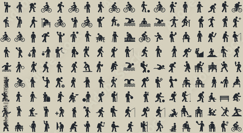A collection of various human silhouettes in different poses and activities.