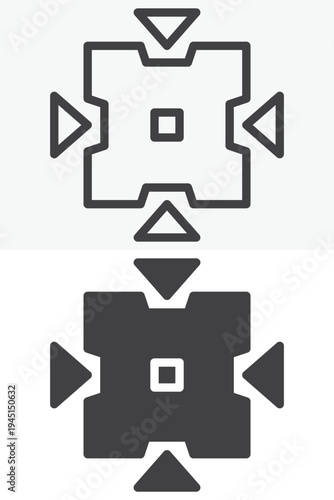 Pinch transform control icon different style icon set. Line outline and solid icon version. Editable stroke vector sign symbol for pinch zoom transform.