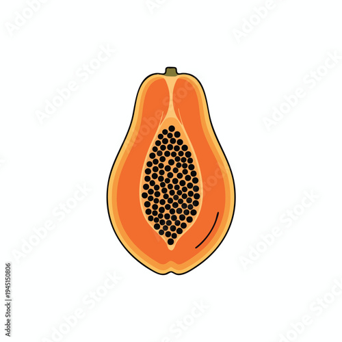 Half of a ripe papaya with vibrant orange flesh and numerous black seeds